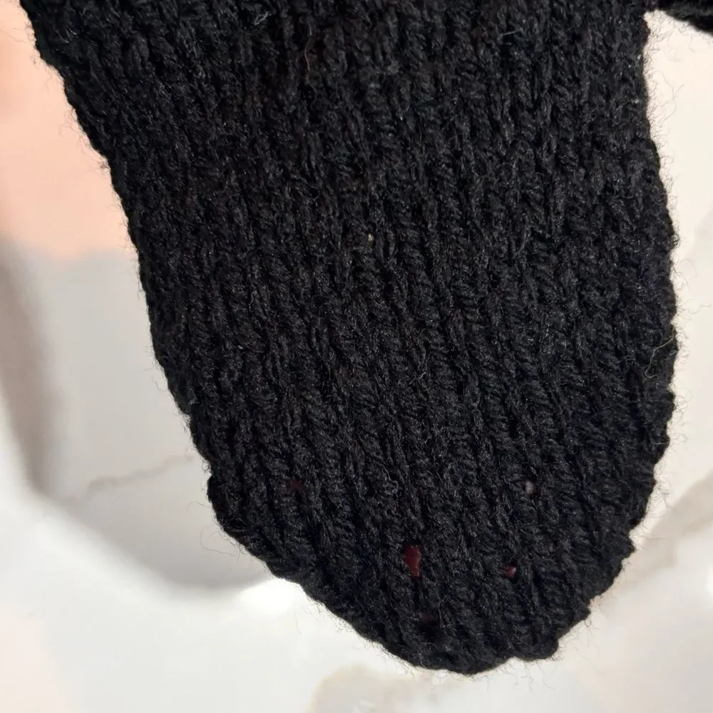 Women’s Unisex Cozy Black Hand Made Chunky Knit Mittens Handmade OS